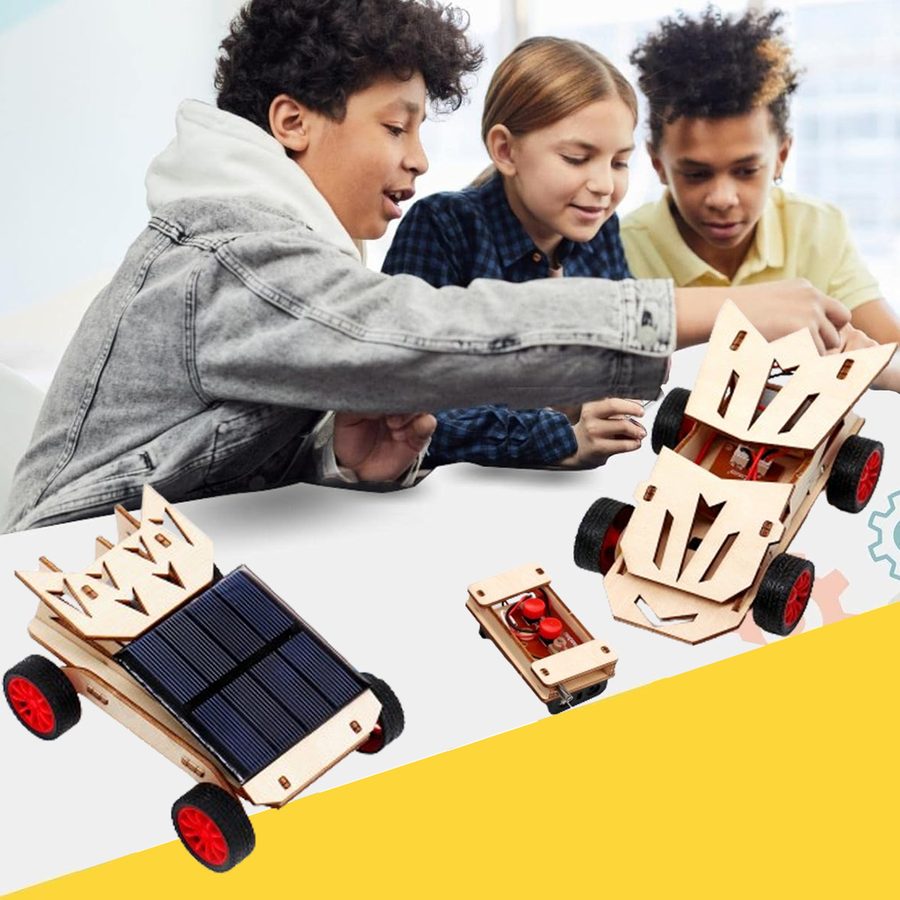 Kids racing wooden CYOEST solar cars